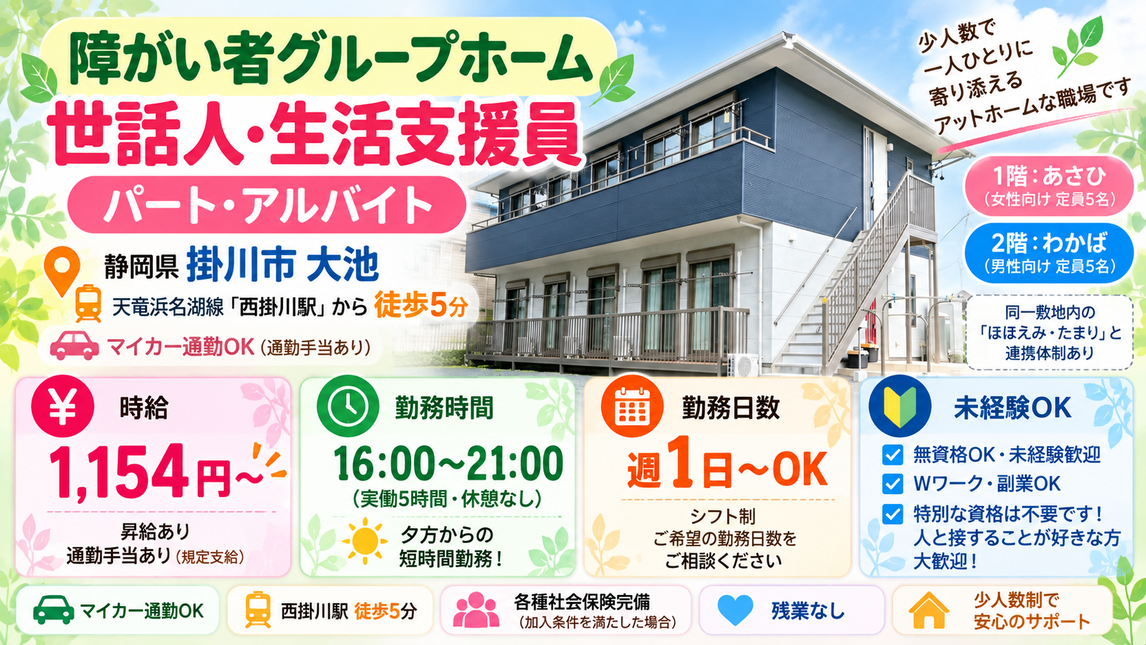 掛川市の支援員、世話人求人｜共同生活援助事業所 あさひ・わかば